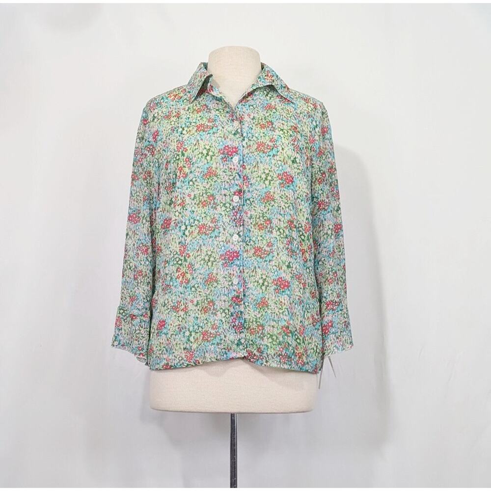 Notations Blouse Tank Top Set Floral Print Sheer Green Women's Size M New